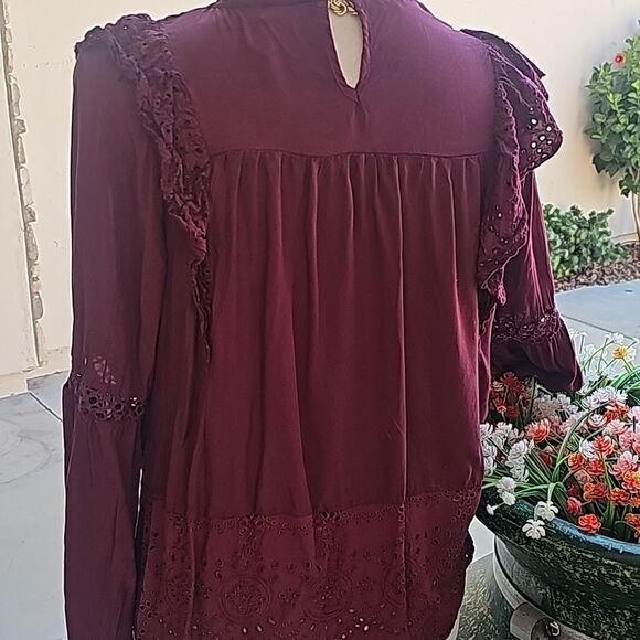 Knox Rose pullover bohemian style long sleeve top with lace size medium - Picture 5 of 12